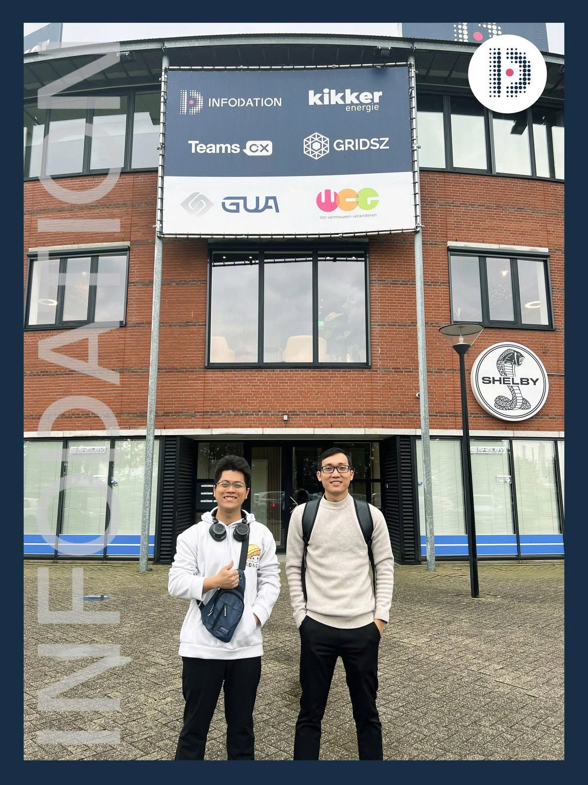 Two Infodation engineers in front of the Infodation office in the Netherlands